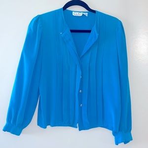 Vintage CLIO 100% silk pleated button down blouse